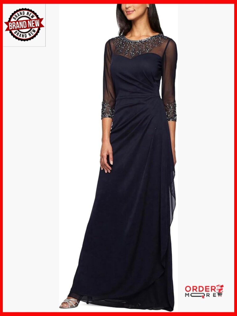 Long A-line Mother of Bride Dress Illusion Sleeves